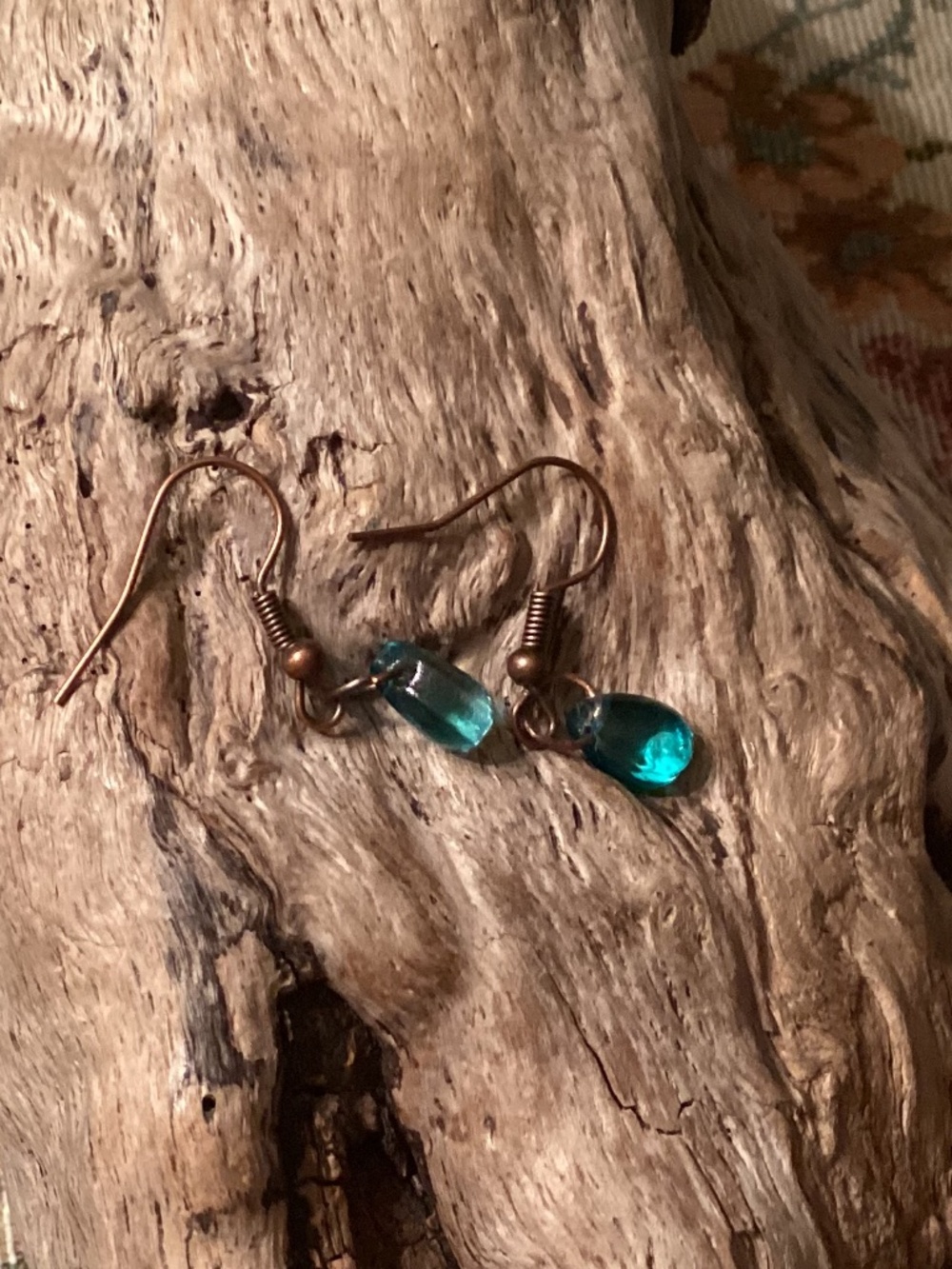 Simple Dark Aqua Glass Bead Teardrop Earrings